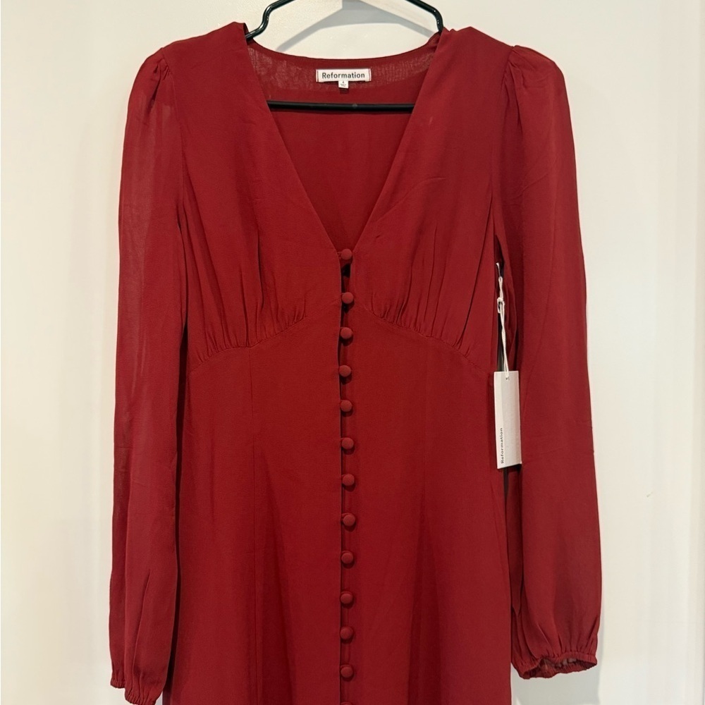 NWT Reformation Brogan Long Sleeve Button Front Midi Dress - Picture 2 of 7